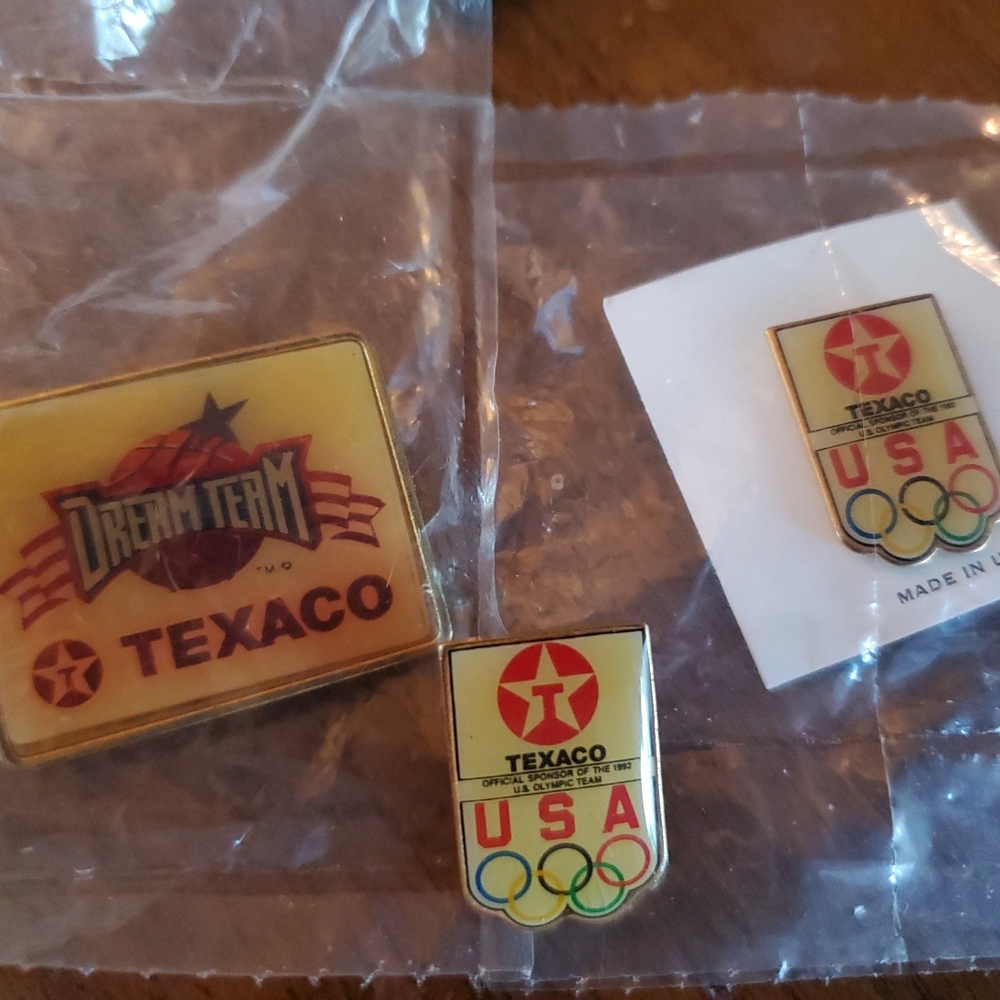 Trio Of Vintage Texaco Enamel Pins 1992 Olympics New In Packaging